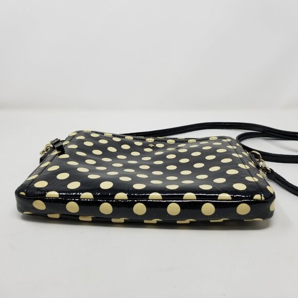 KATE SPADE Black & Cream Polka Dot Patent Leather Round Square Crossbody Bag - Picture 8 of 14